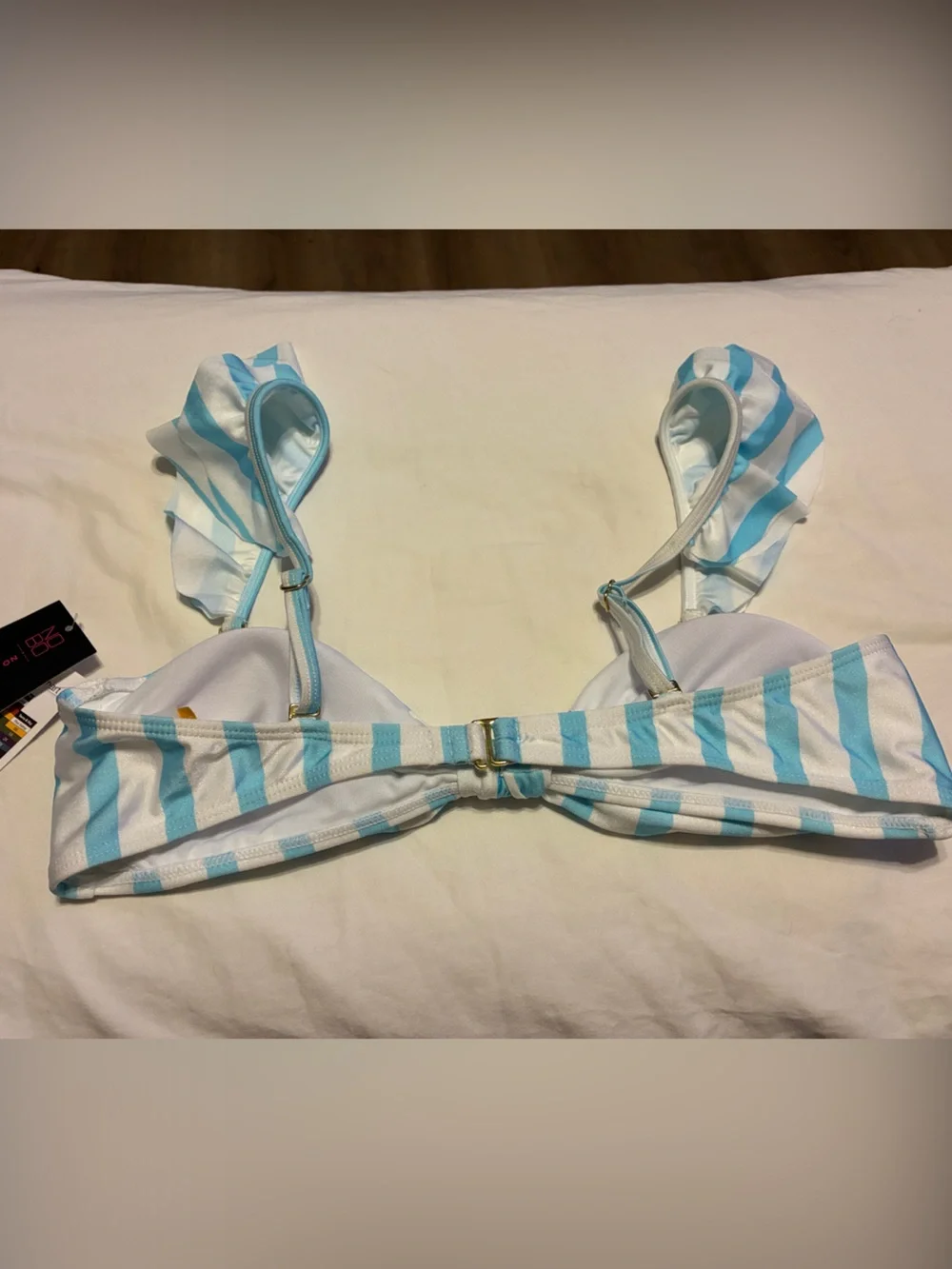 Beach Bunny Girls Blue and White Striped Bikini Top